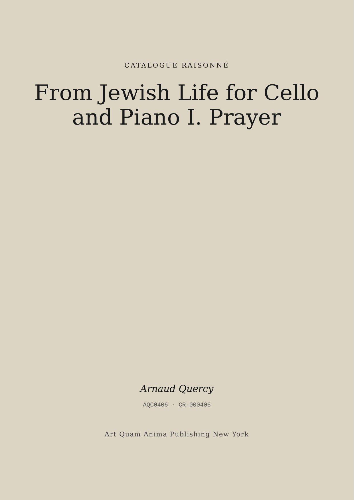 From Jewish Life for Cello and Piano I. Prayer