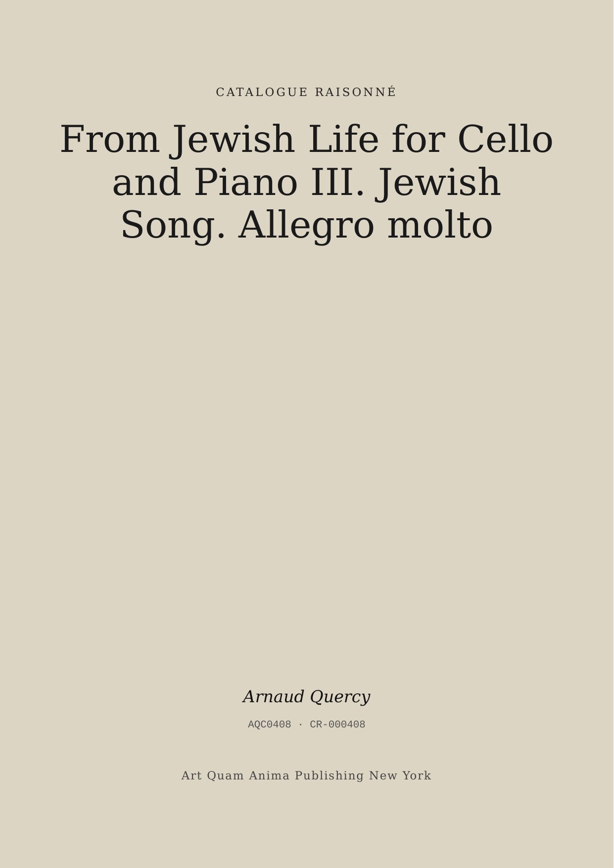 From Jewish Life for Cello and Piano III. Jewish Song. Allegro molto