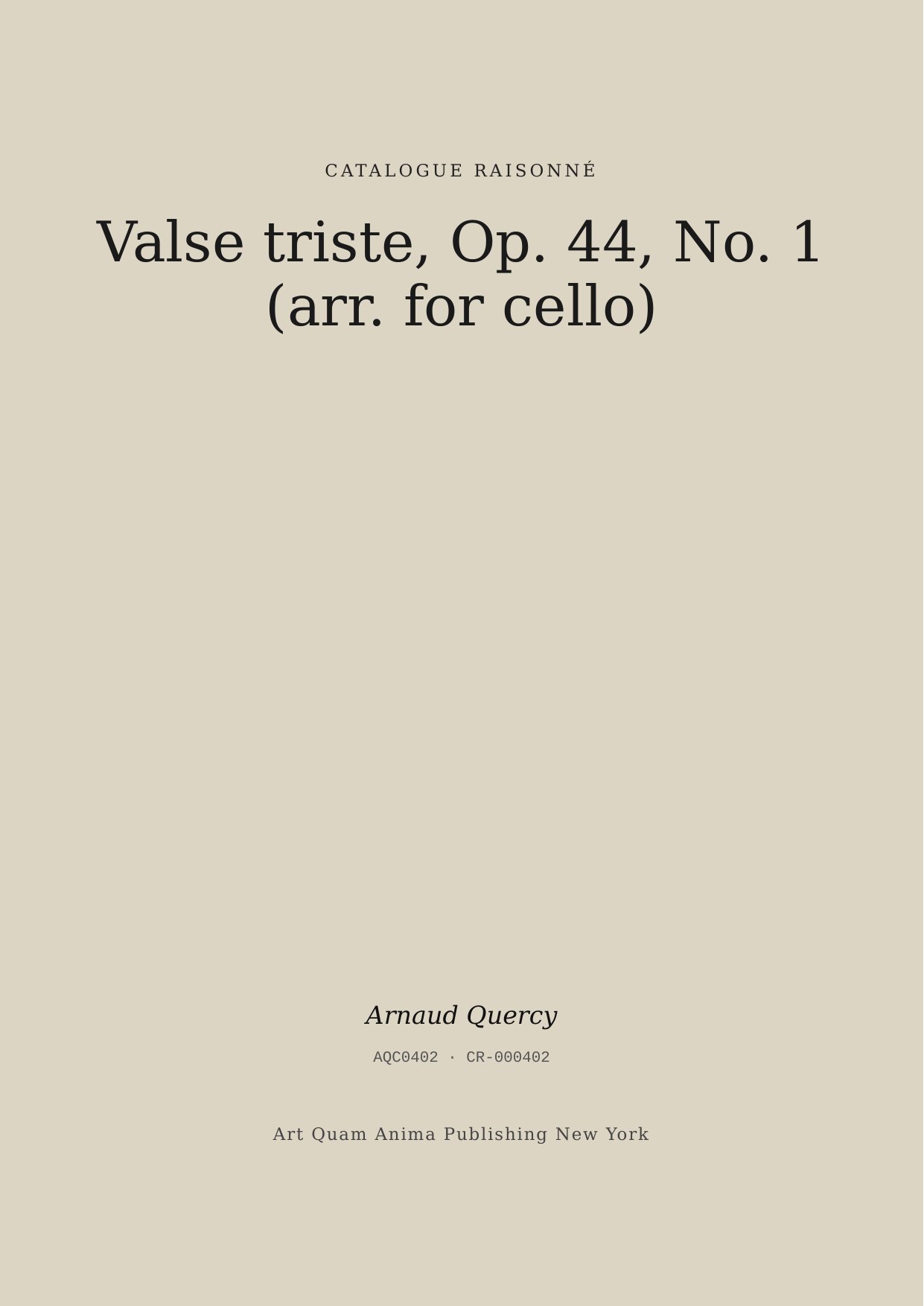 Valse triste, Op. 44, No. 1 (arr. for cello)