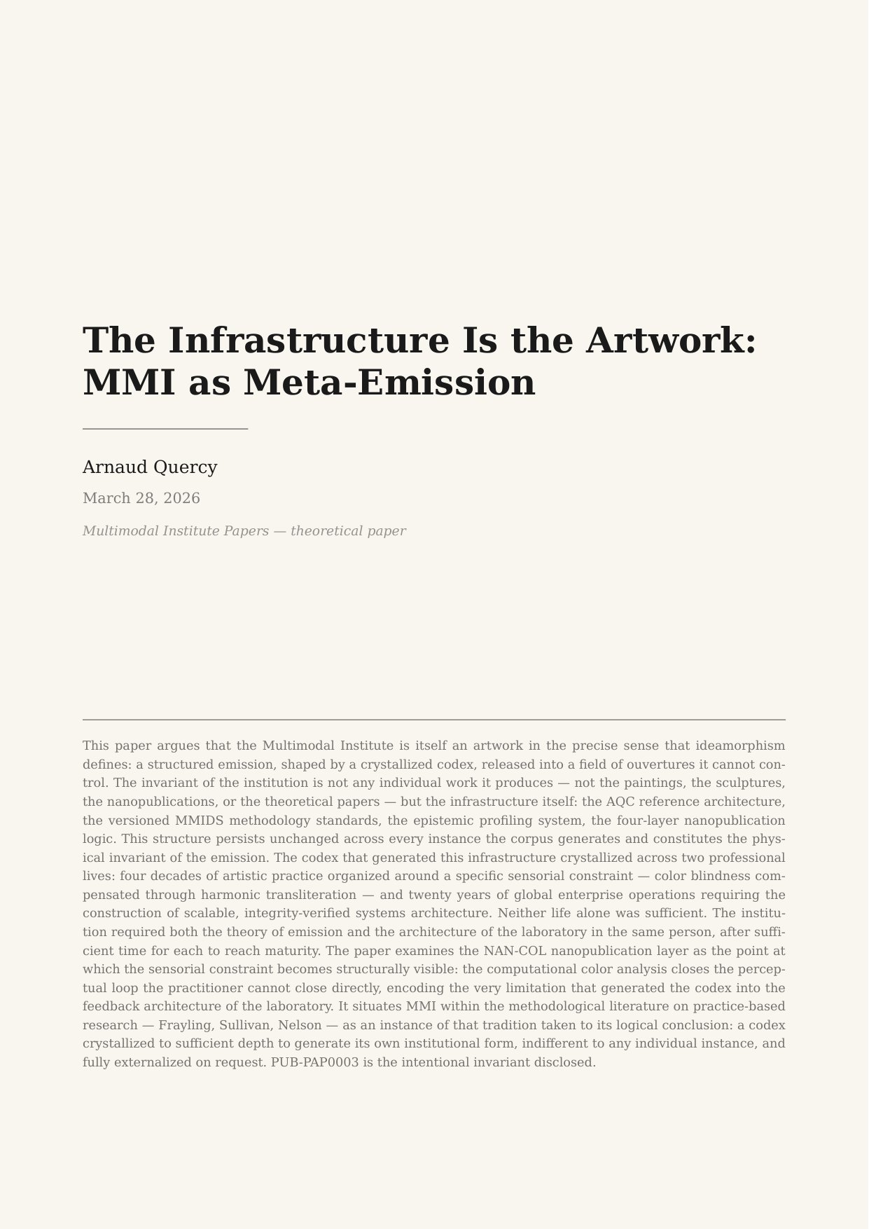 The Infrastructure Is the Artwork: MMI as Meta-Emission