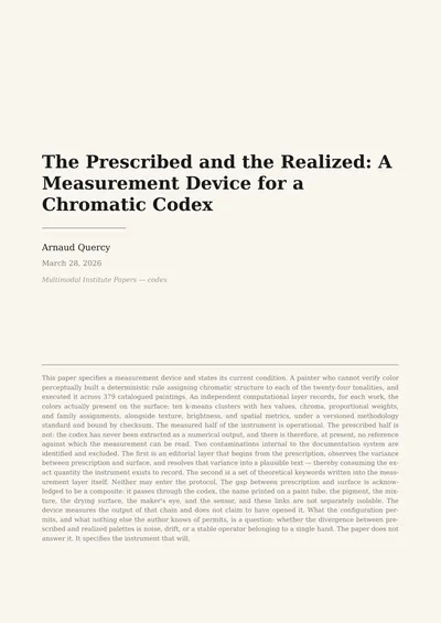 The Prescribed and the Realized: A Measurement Device for a Chromatic Codex