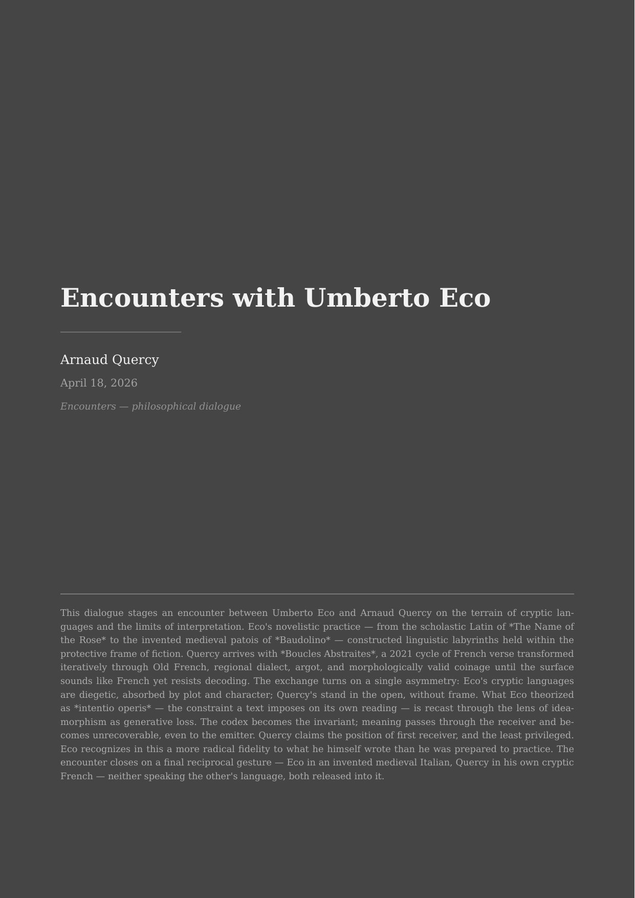 Encounters with Umberto Eco