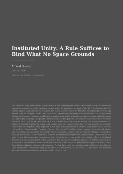 Instituted Unity: A Rule Suffices to Bind What No Space Grounds