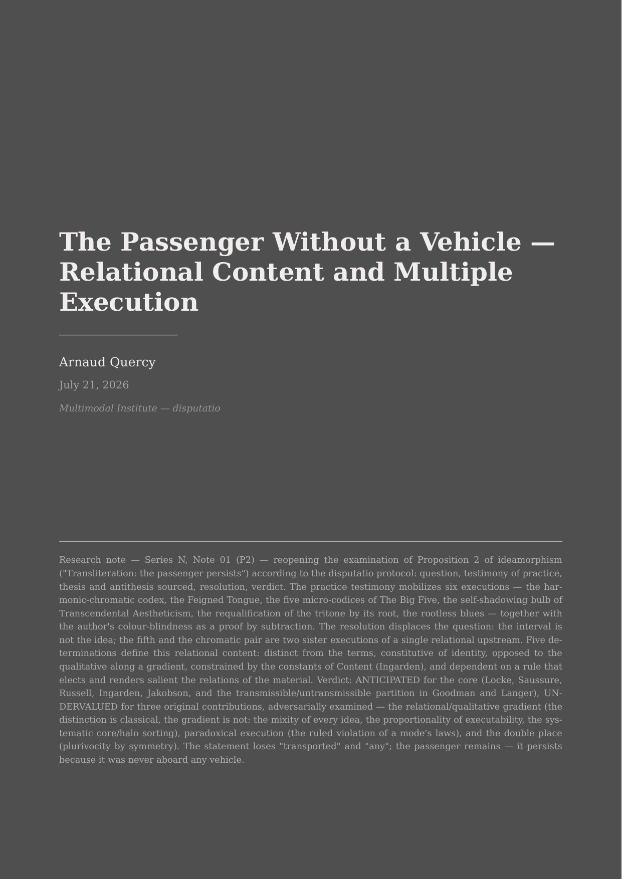 The Passenger Without a Vehicle — Relational Content and Multiple Execution