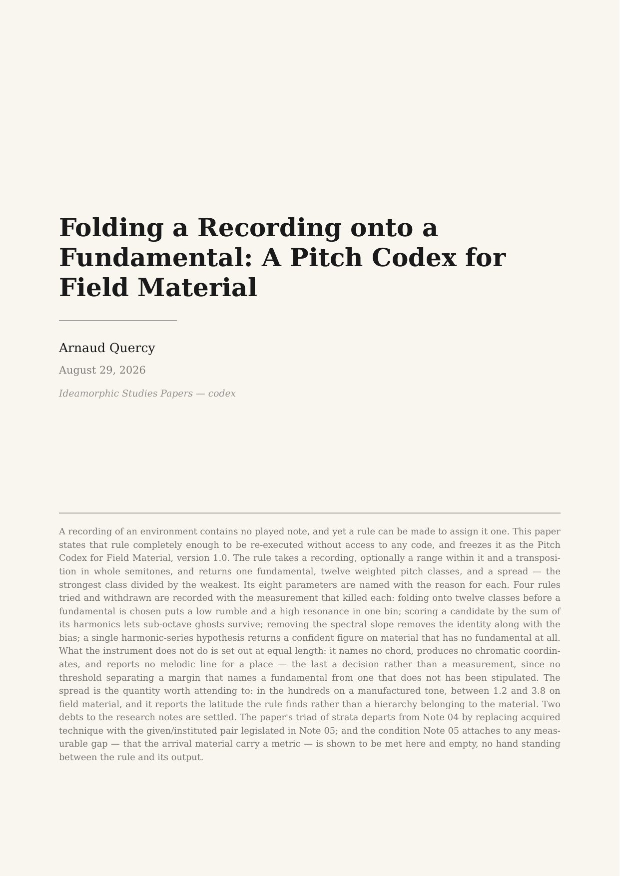 Folding a Recording onto a Fundamental: A Pitch Codex for Field Material