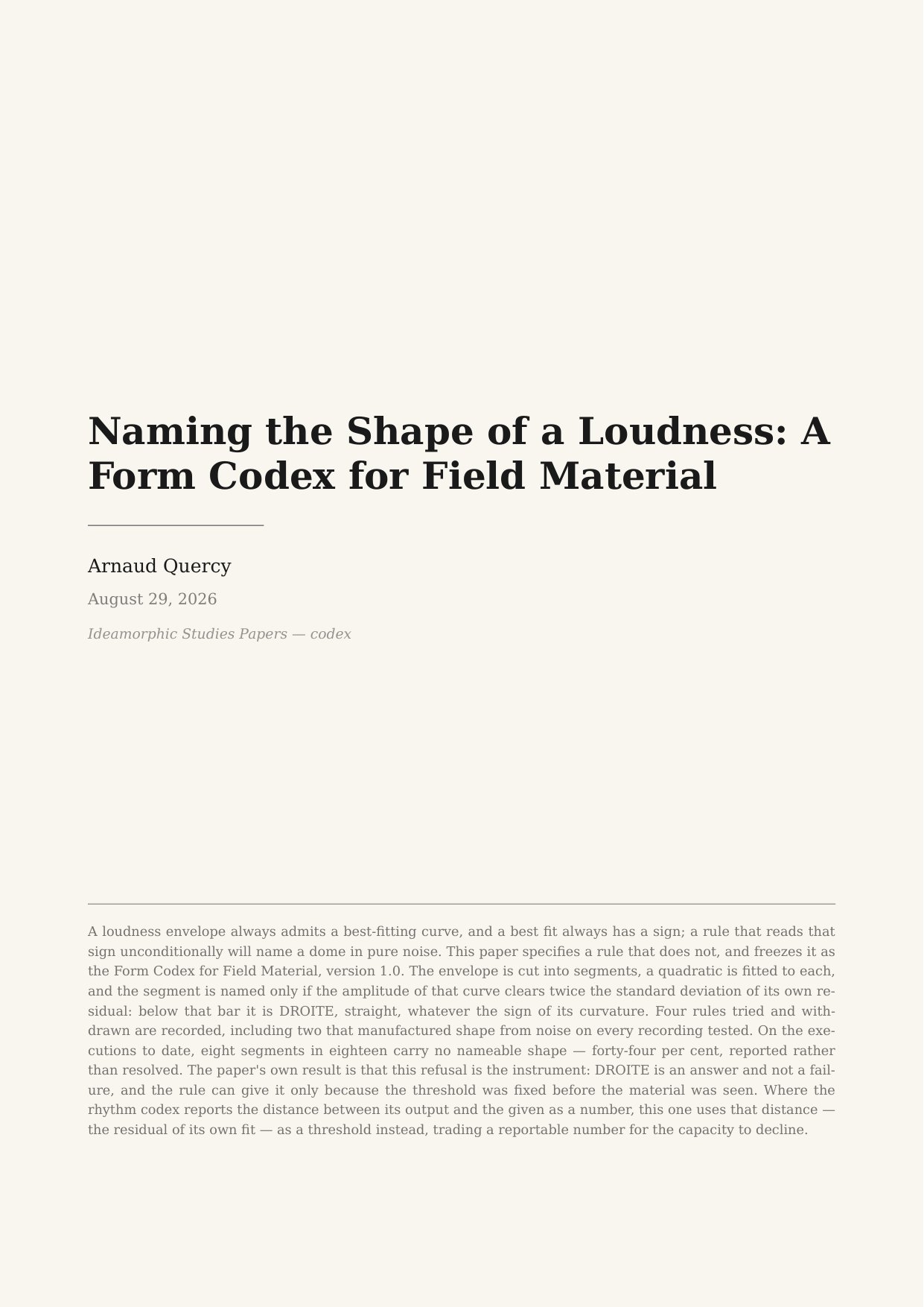 Naming the Shape of a Loudness: A Form Codex for Field Material