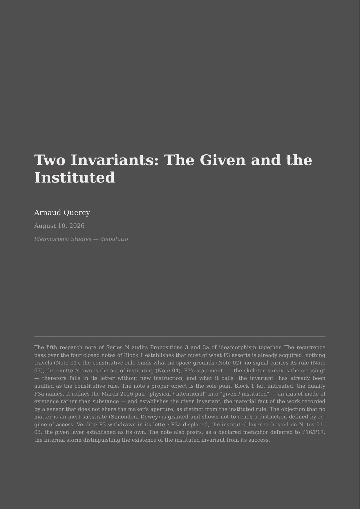 Two Invariants: The Given and the Instituted