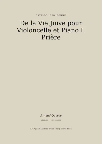 De la Vie Juive pour Violoncelle et Piano I. Prière