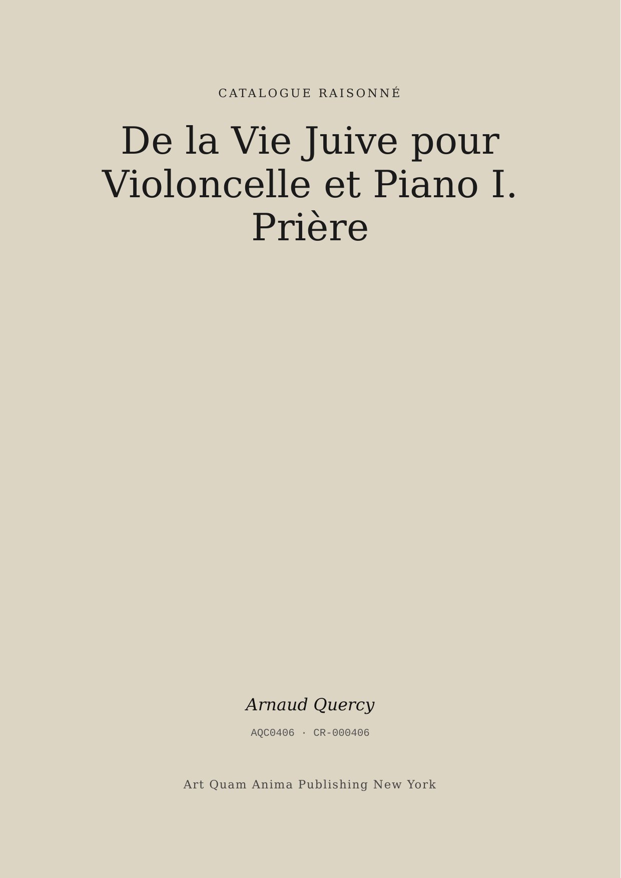 De la Vie Juive pour Violoncelle et Piano I. Prière