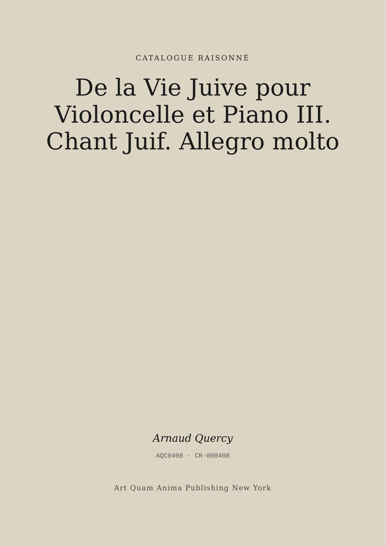 De la Vie Juive pour Violoncelle et Piano III. Chant Juif. Allegro molto