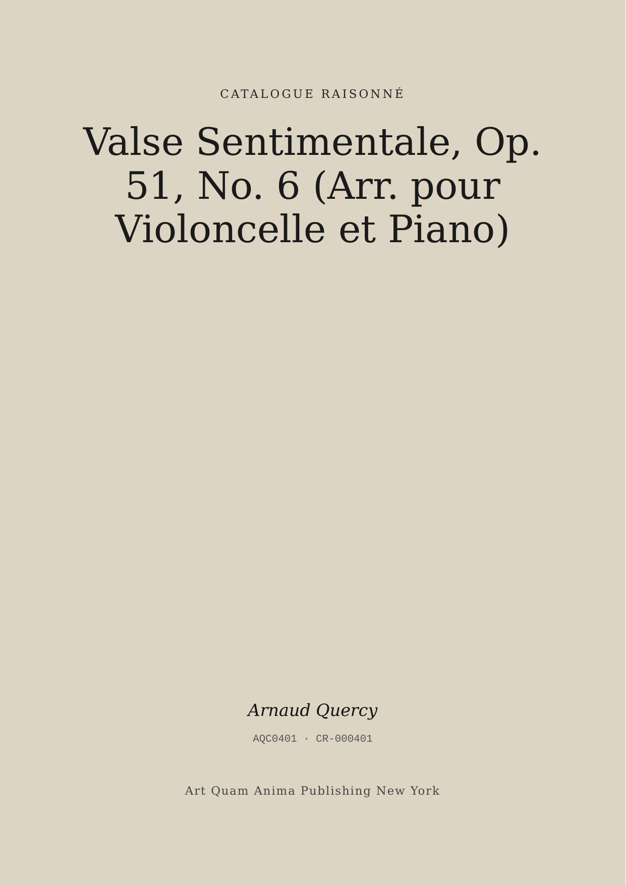 Valse Sentimentale, Op. 51, No. 6 (Arr. pour Violoncelle et Piano)