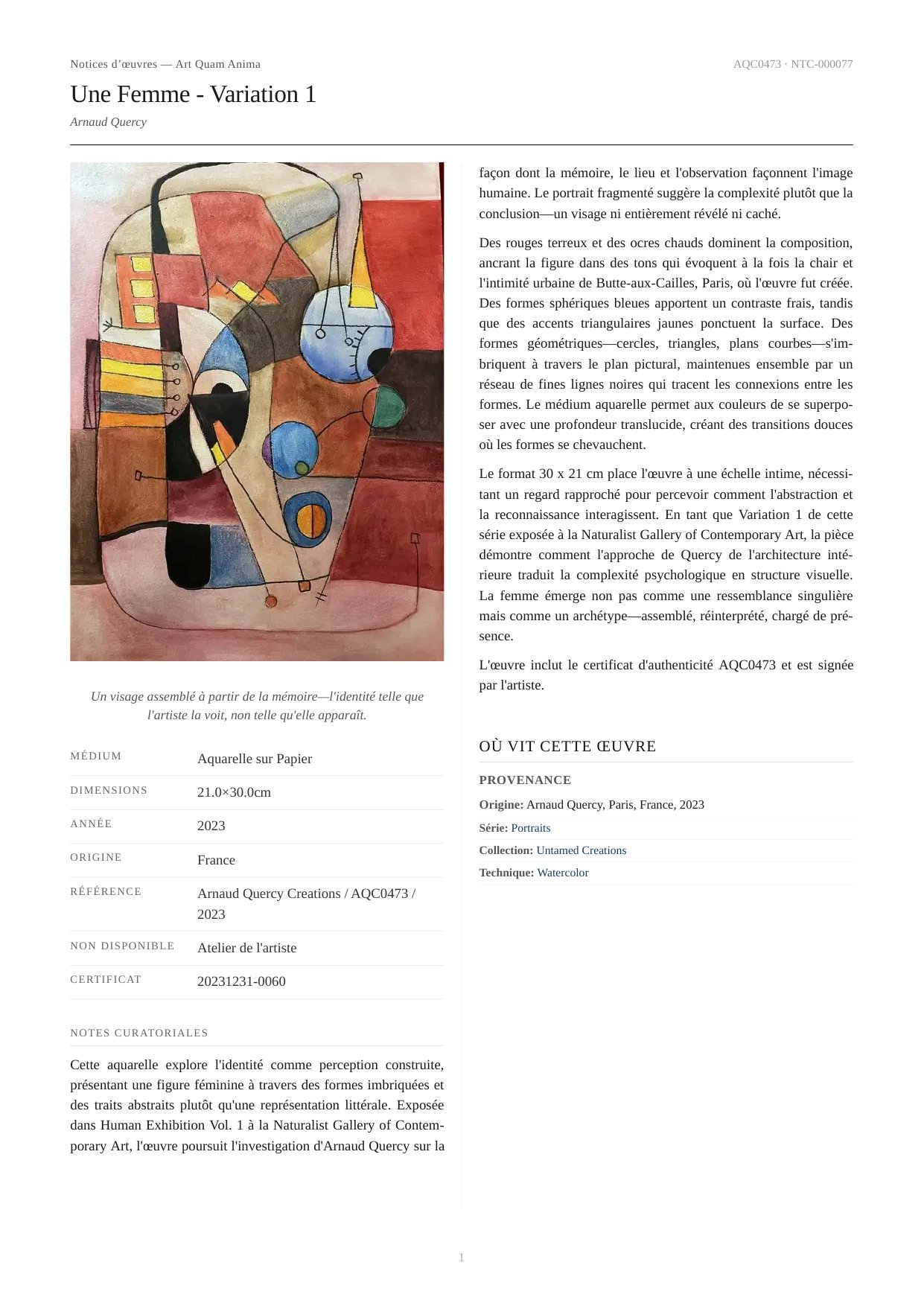 Une Femme - Variation 1