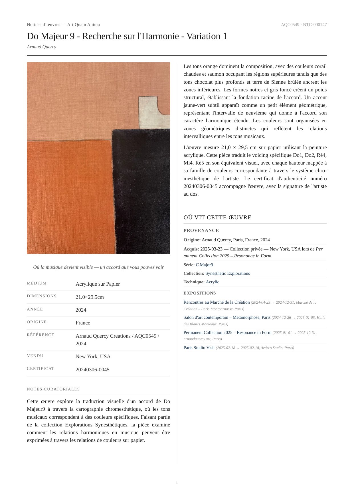 Do Majeur 9 - Recherche sur l'Harmonie - Variation 1