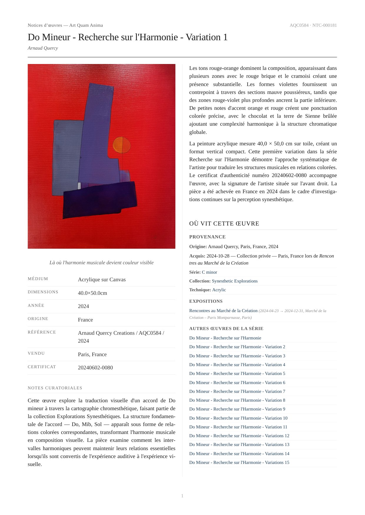 Do Mineur - Recherche sur l'Harmonie - Variation 1