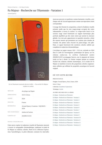 Fa Majeur - Recherche sur l'Harmonie - Variation 1