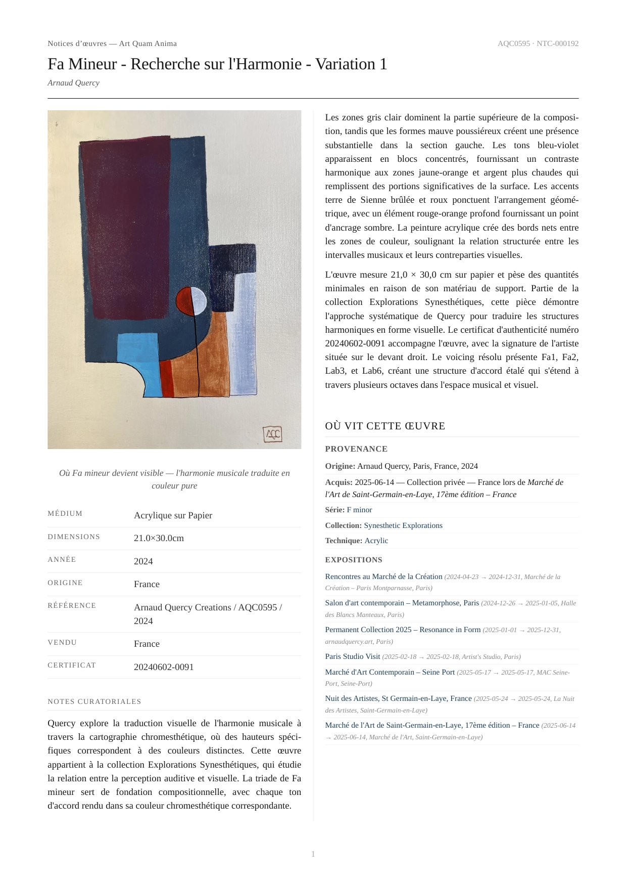 Fa Mineur - Recherche sur l'Harmonie - Variation 1