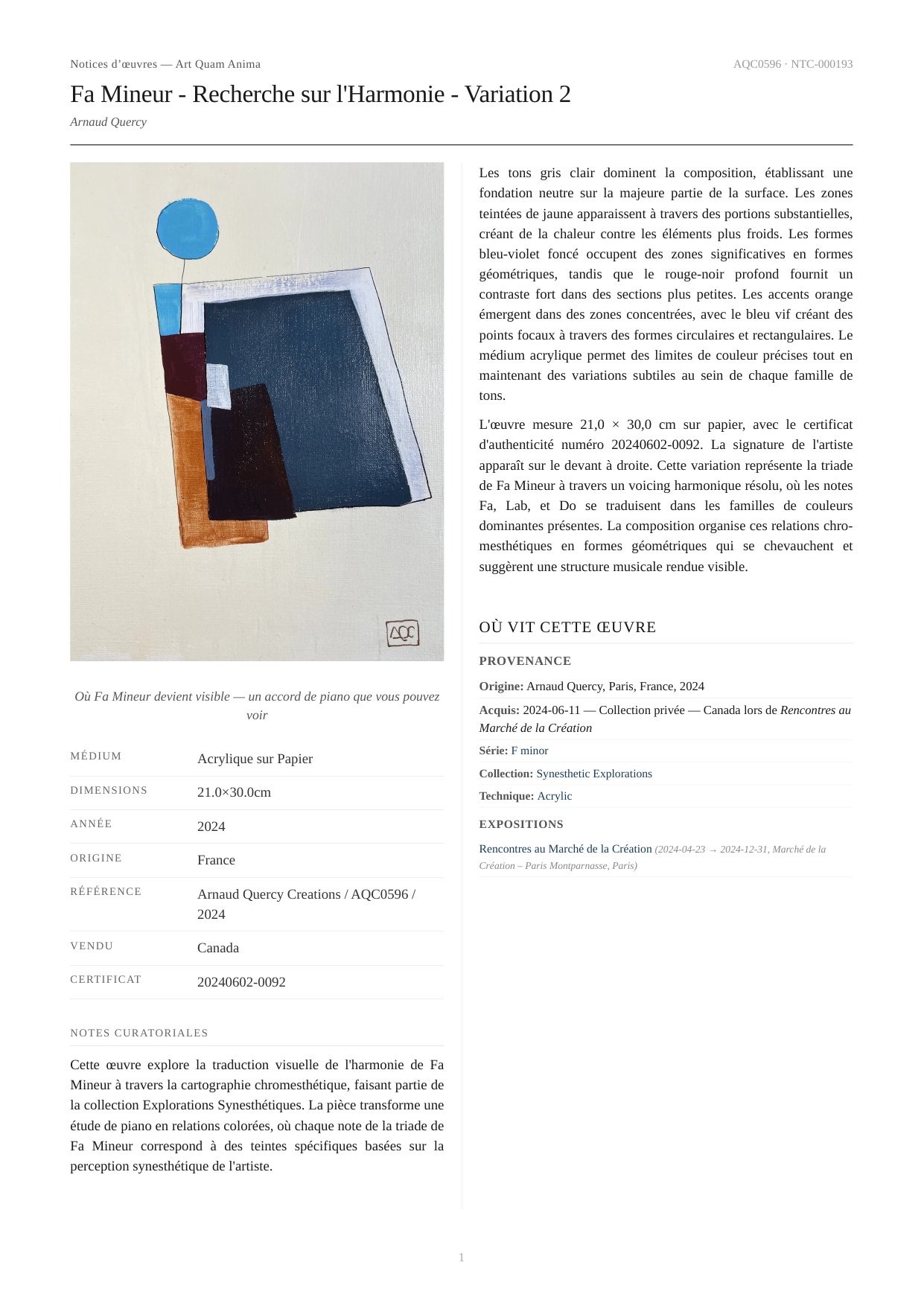 Fa Mineur - Recherche sur l'Harmonie - Variation 2