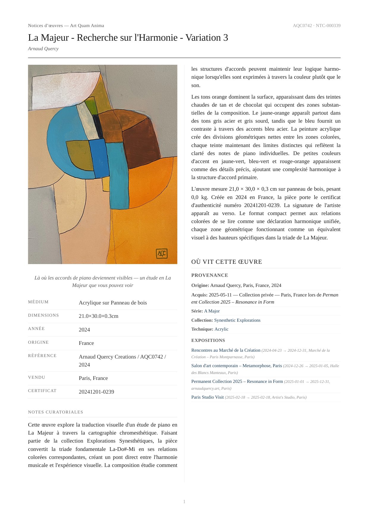 La Majeur - Recherche sur l'Harmonie - Variation 3