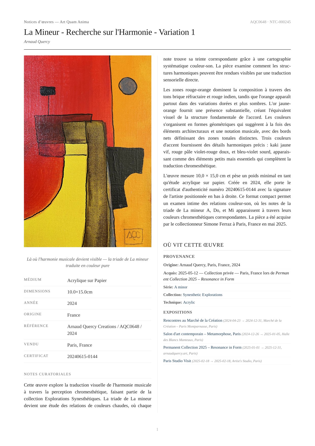 La Mineur - Recherche sur l'Harmonie - Variation 1