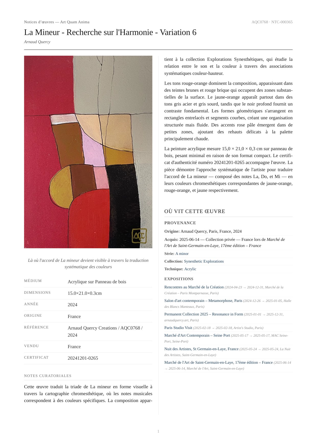 La Mineur - Recherche sur l'Harmonie - Variation 6