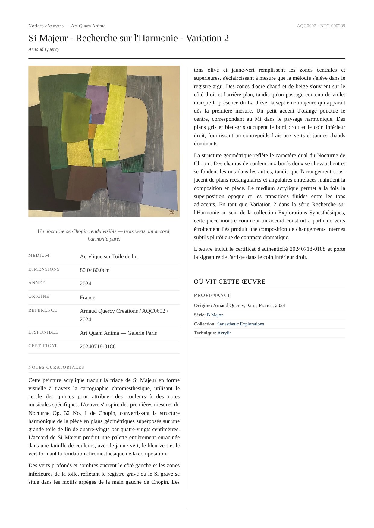 Si Majeur - Recherche sur l'Harmonie - Variation 2