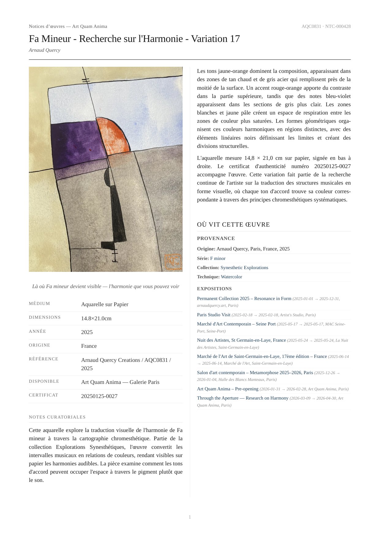 Fa Mineur - Recherche sur l'Harmonie - Variation 17