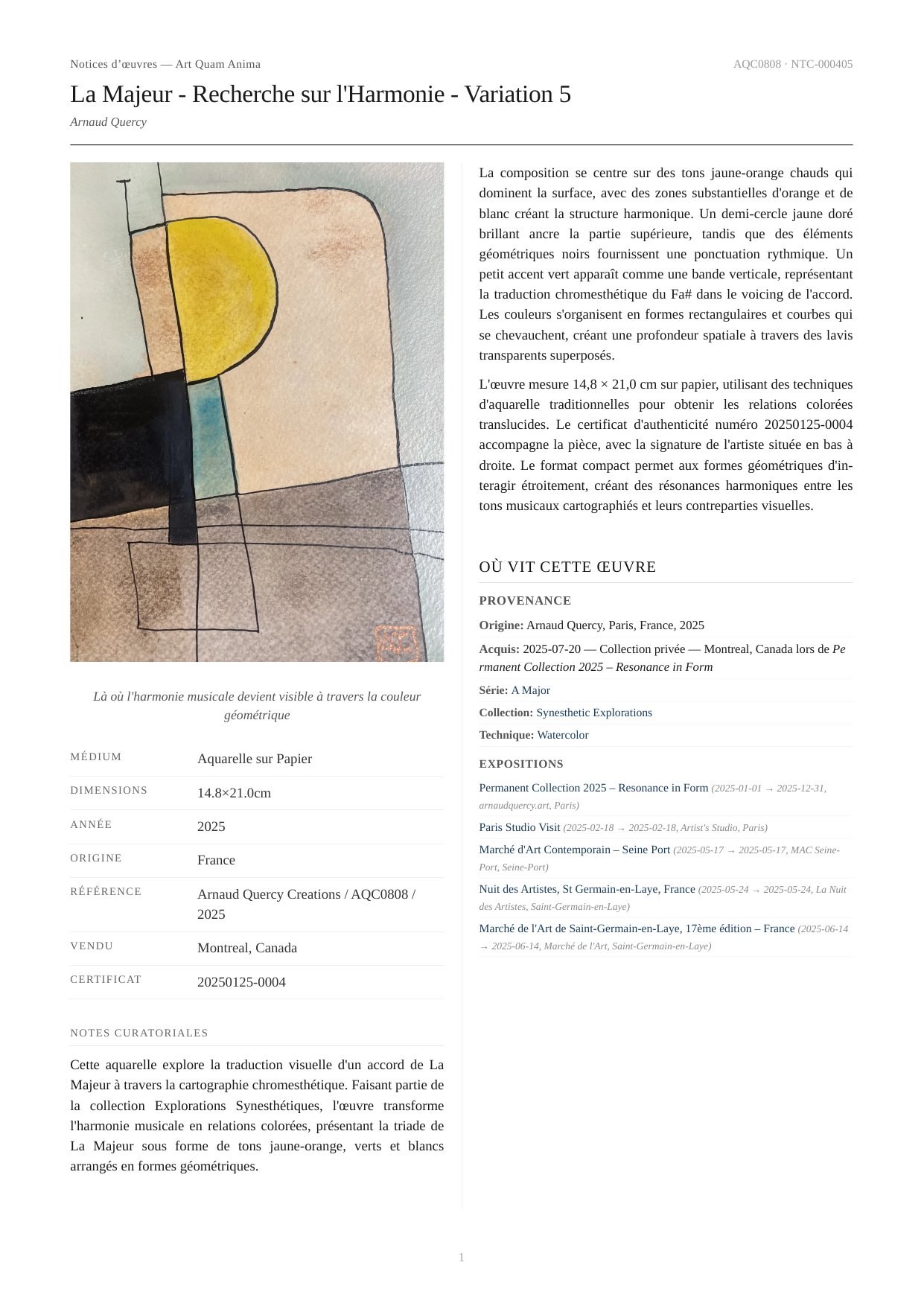 La Majeur - Recherche sur l'Harmonie - Variation 5