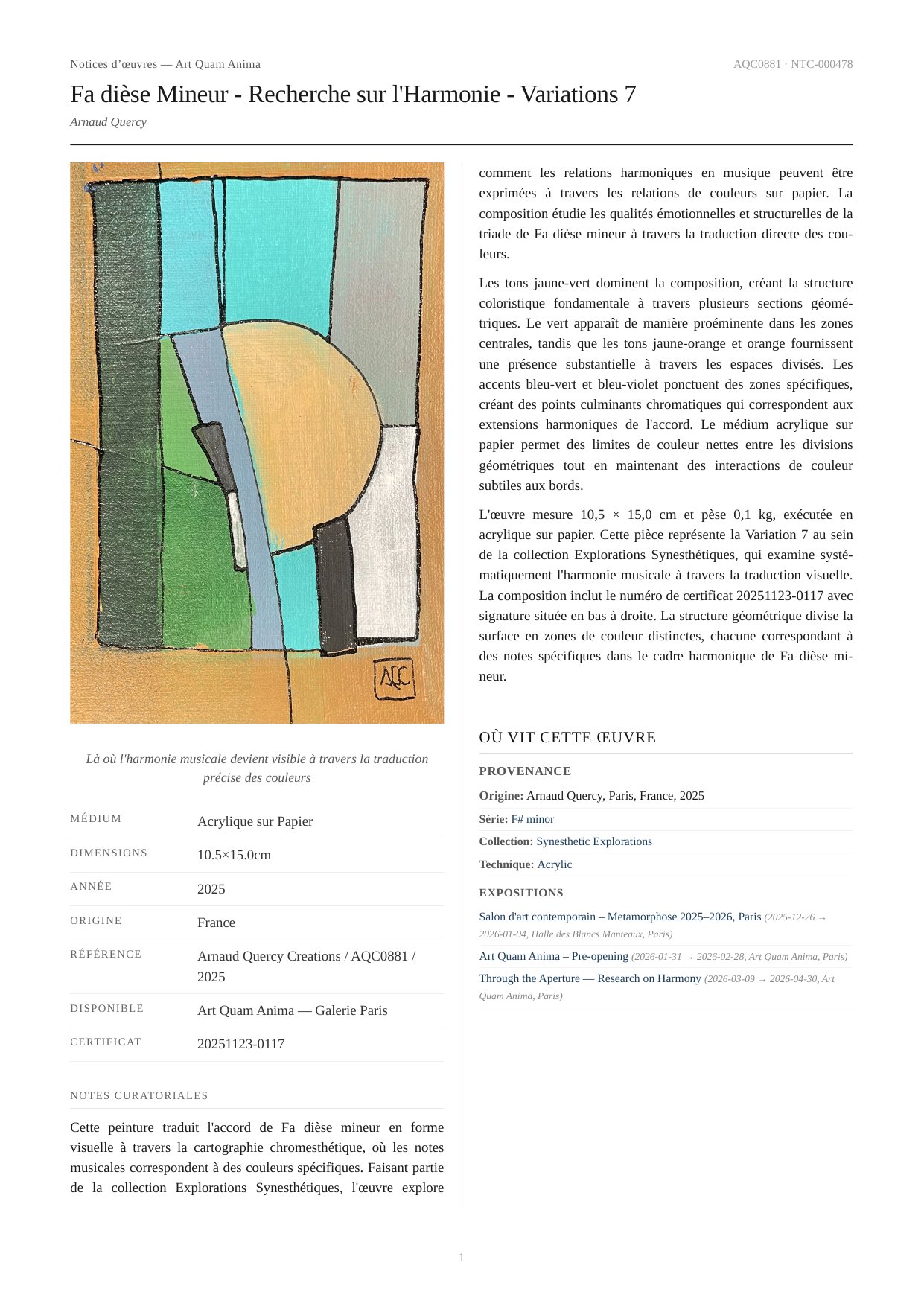 Fa dièse Mineur - Recherche sur l'Harmonie - Variations 7