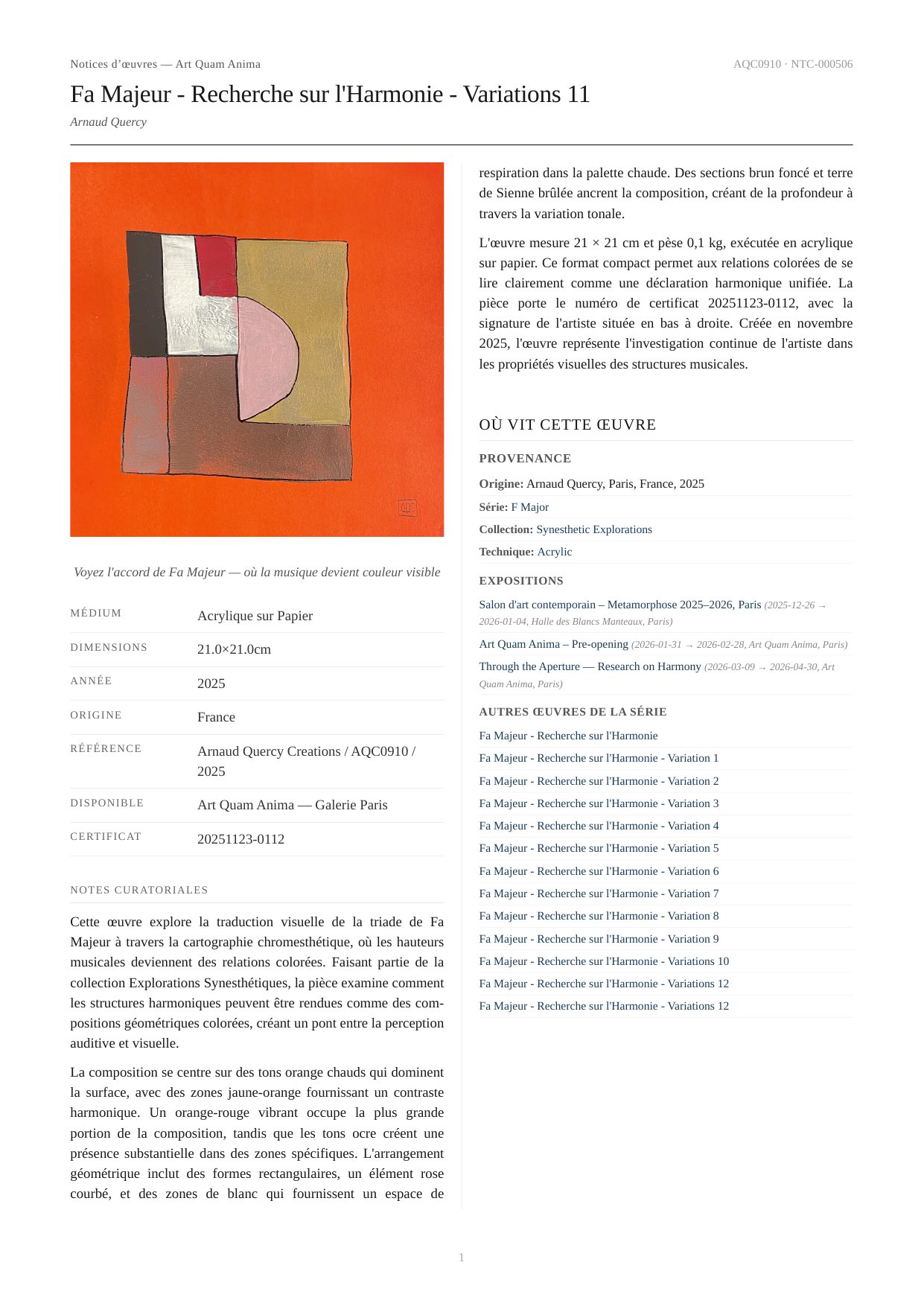 Fa Majeur - Recherche sur l'Harmonie - Variations 11