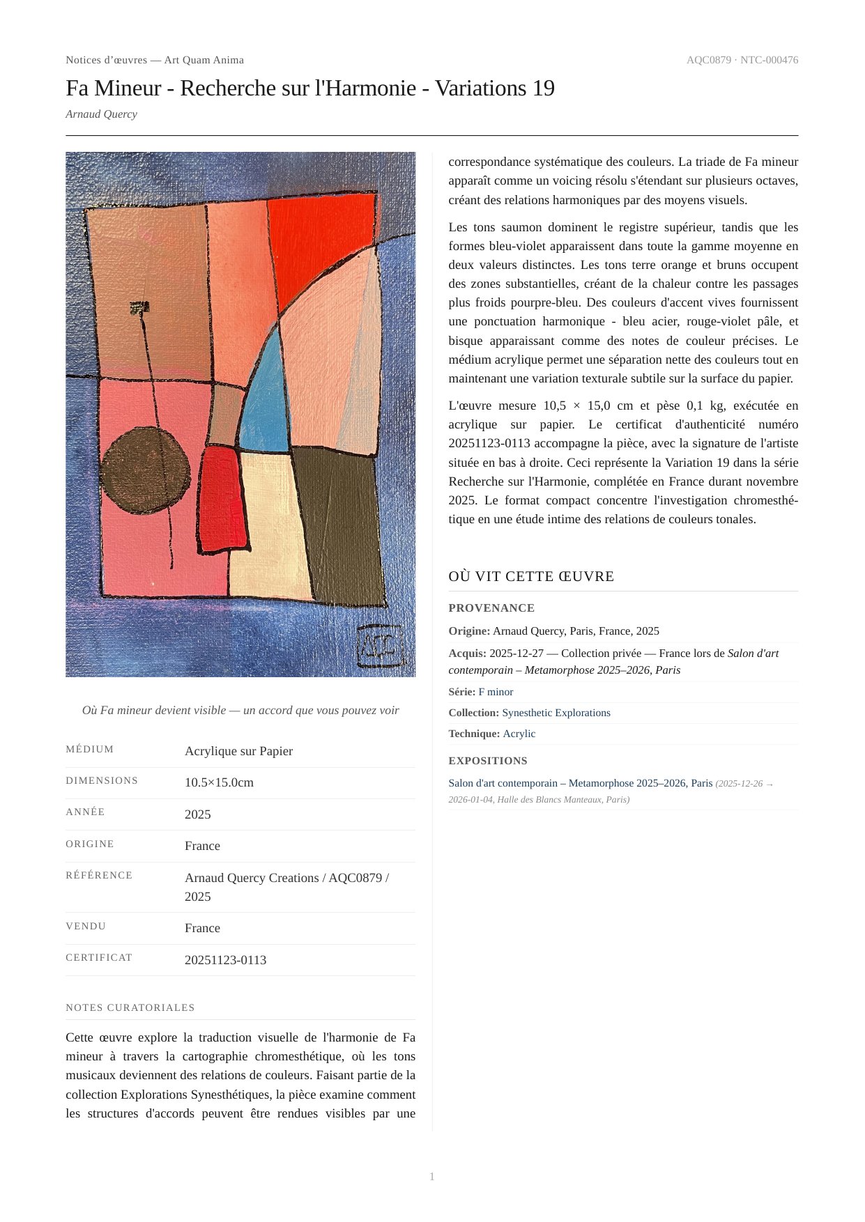 Fa Mineur - Recherche sur l'Harmonie - Variations 19