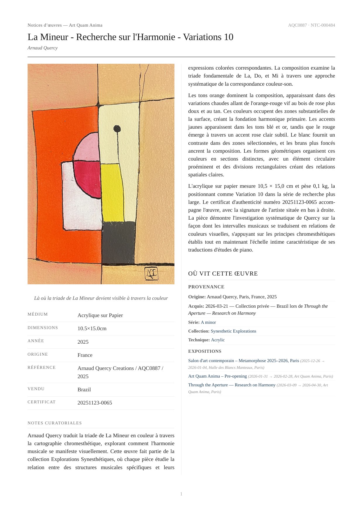 La Mineur - Recherche sur l'Harmonie - Variations 10