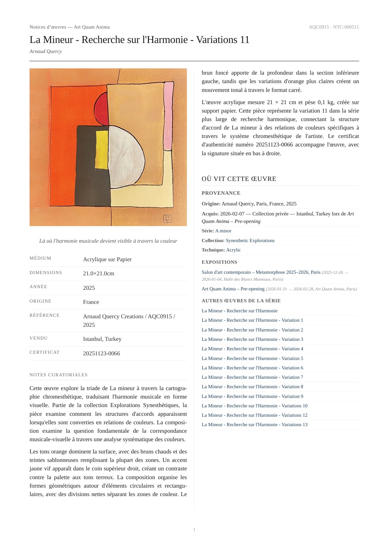 La Mineur - Recherche sur l'Harmonie - Variations 11