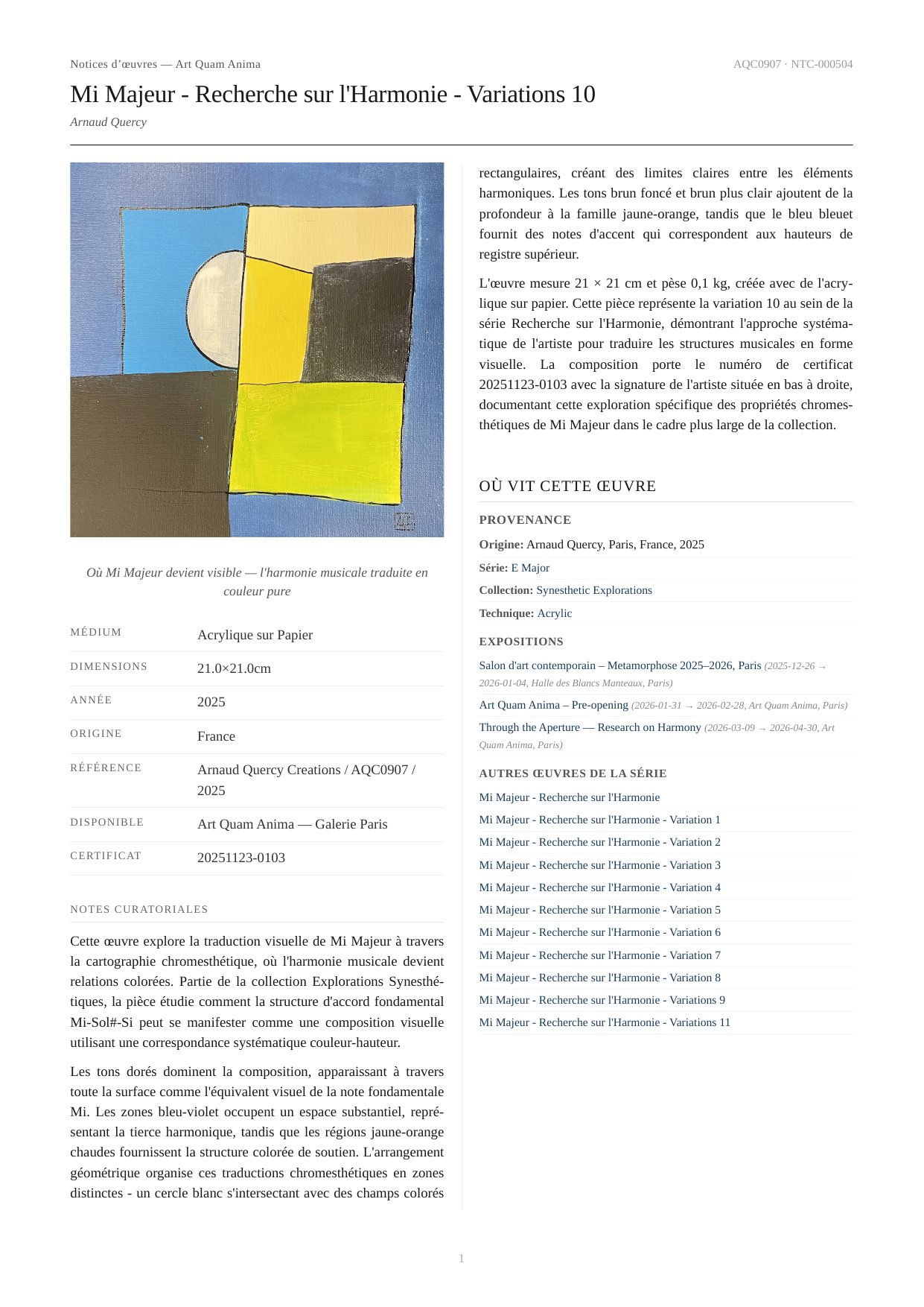Mi Majeur - Recherche sur l'Harmonie - Variations 10