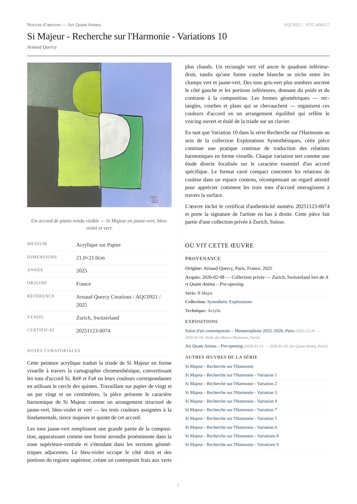 Si Majeur - Recherche sur l'Harmonie - Variations 10