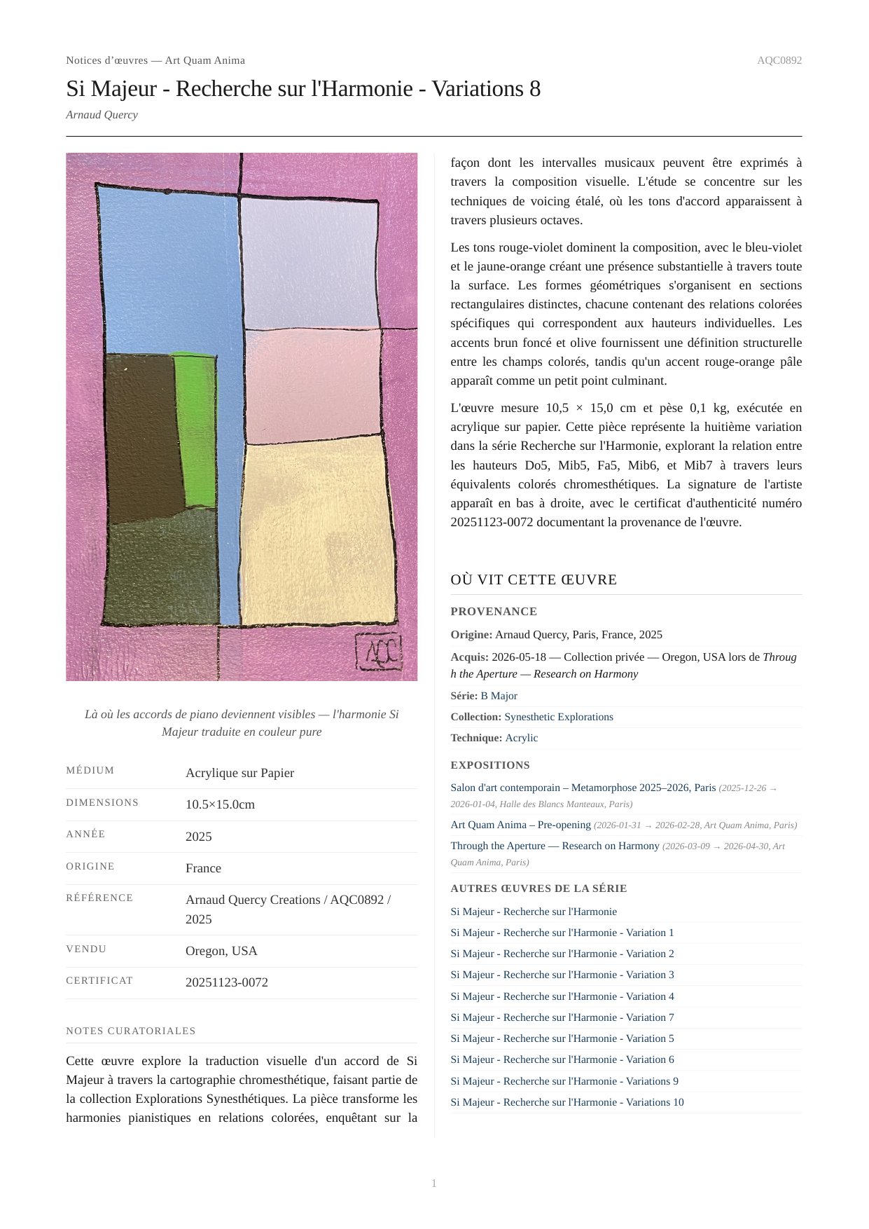 Si Majeur - Recherche sur l'Harmonie - Variations 8