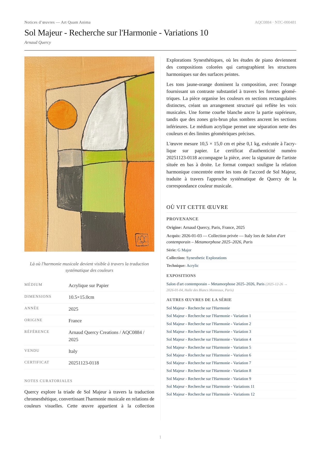 Sol Majeur - Recherche sur l'Harmonie - Variations 10