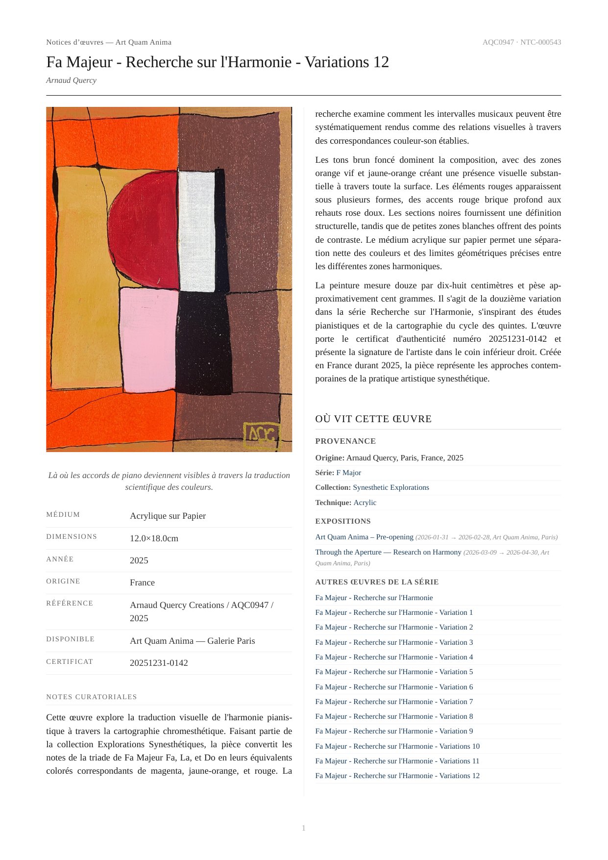 Fa Majeur - Recherche sur l'Harmonie - Variations 12