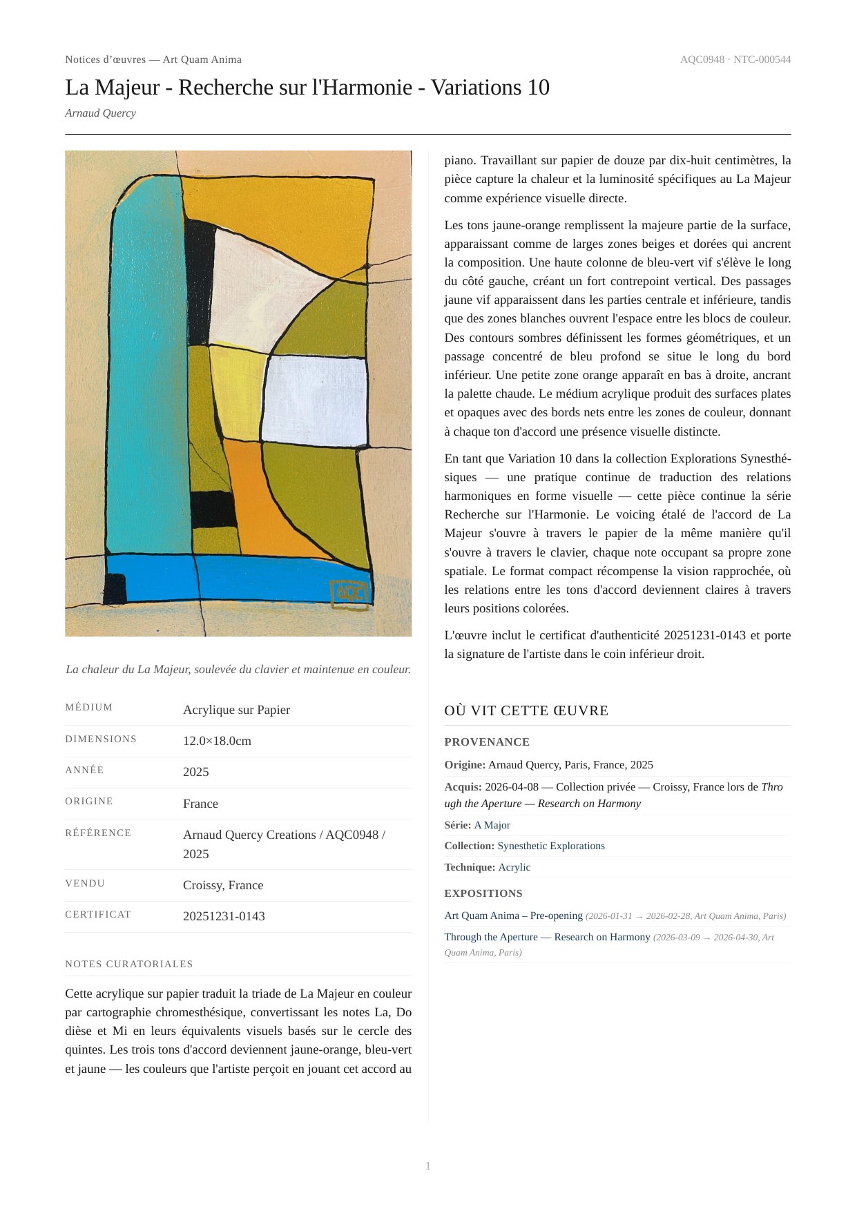 La Majeur - Recherche sur l'Harmonie - Variations 10