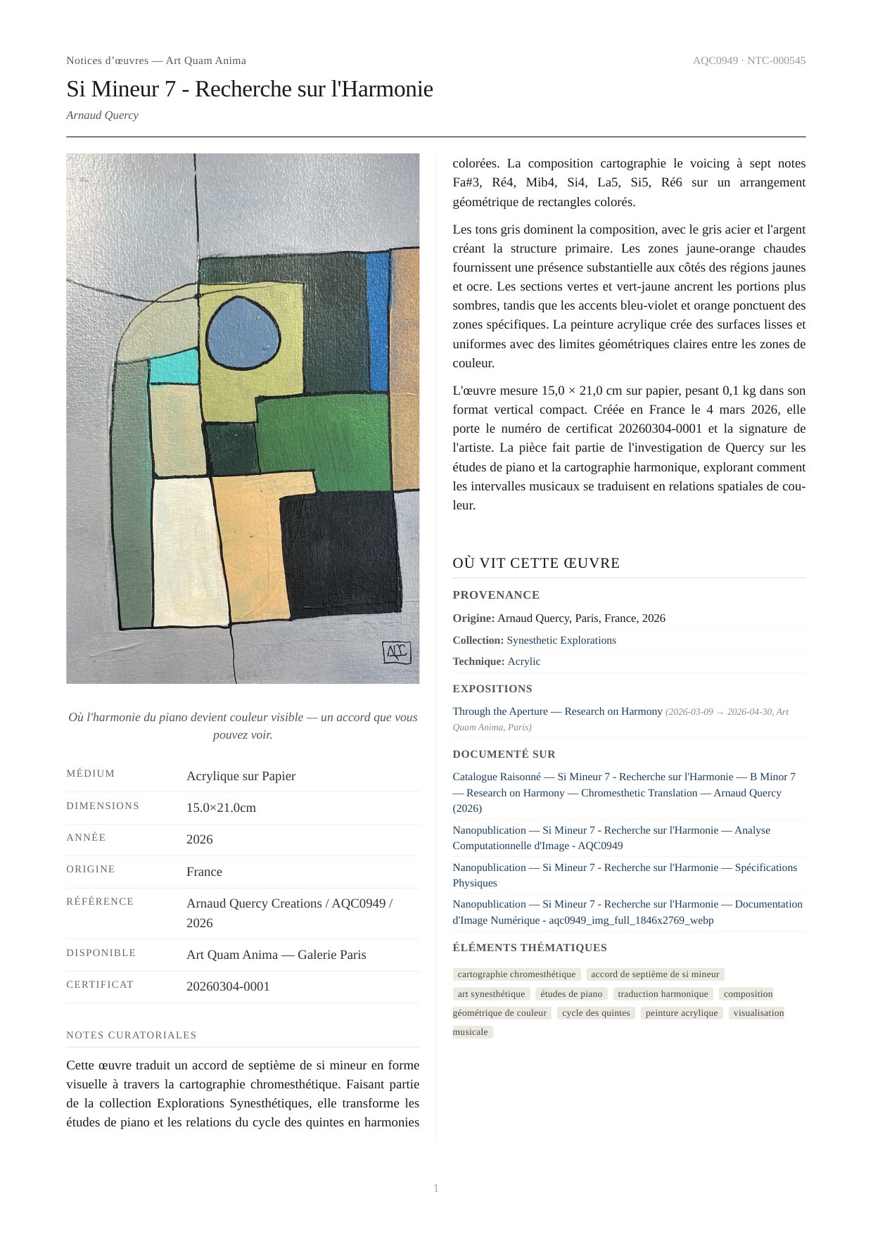 Si Mineur 7 - Recherche sur l'Harmonie