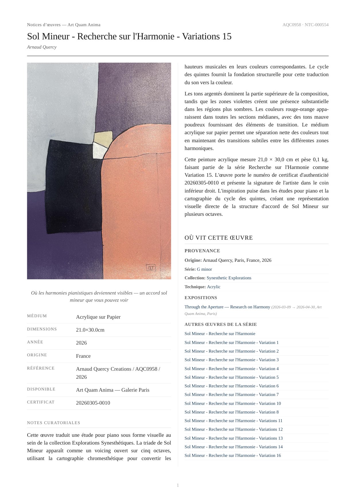 Sol Mineur - Recherche sur l'Harmonie - Variations 15