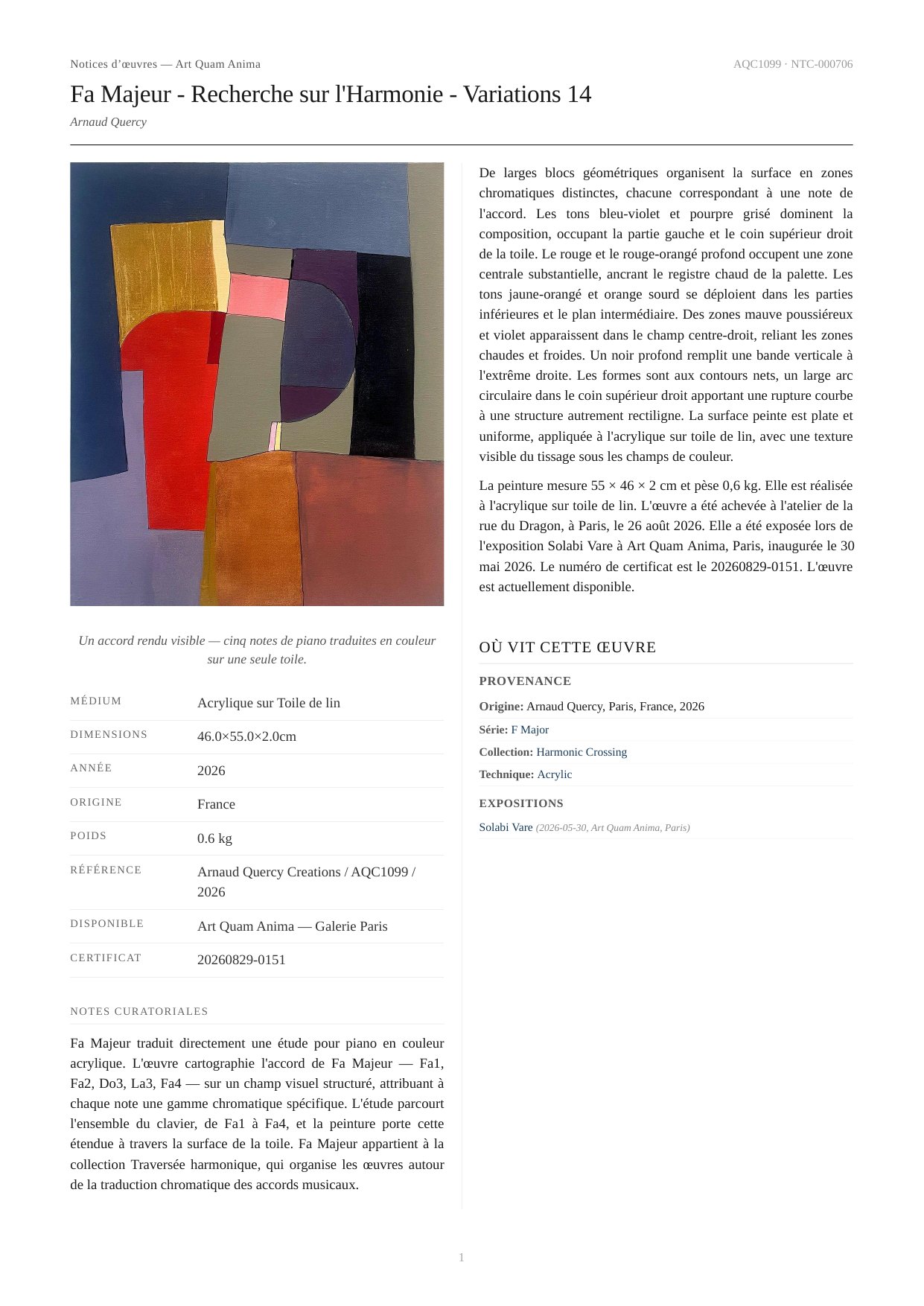 Fa Majeur - Recherche sur l'Harmonie - Variations 14