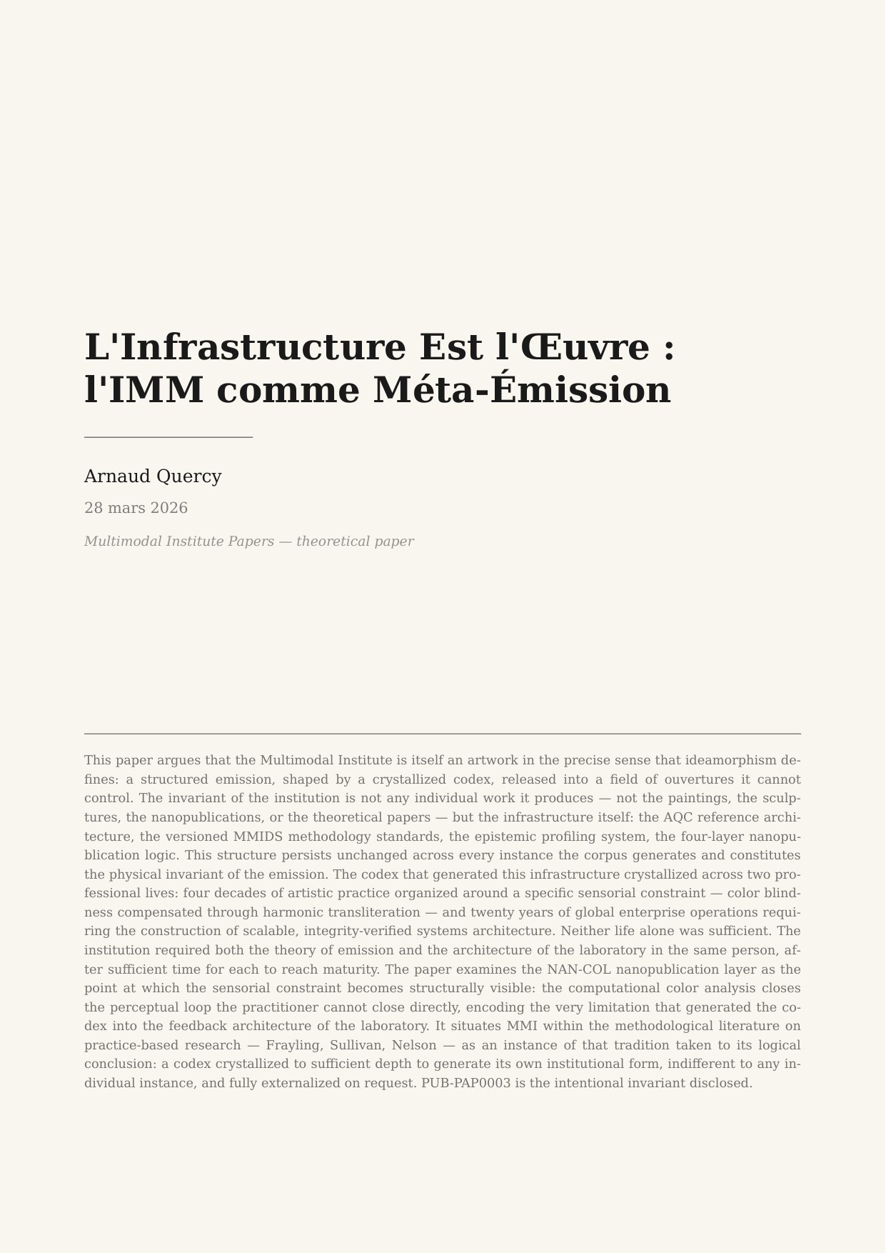 L'Infrastructure Est l'Œuvre d'Art : MMI en tant que Méta-Émission