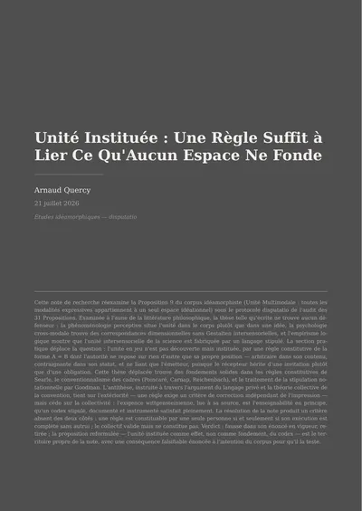Instituted Unity: A Rule Suffices to Bind What No Space Grounds