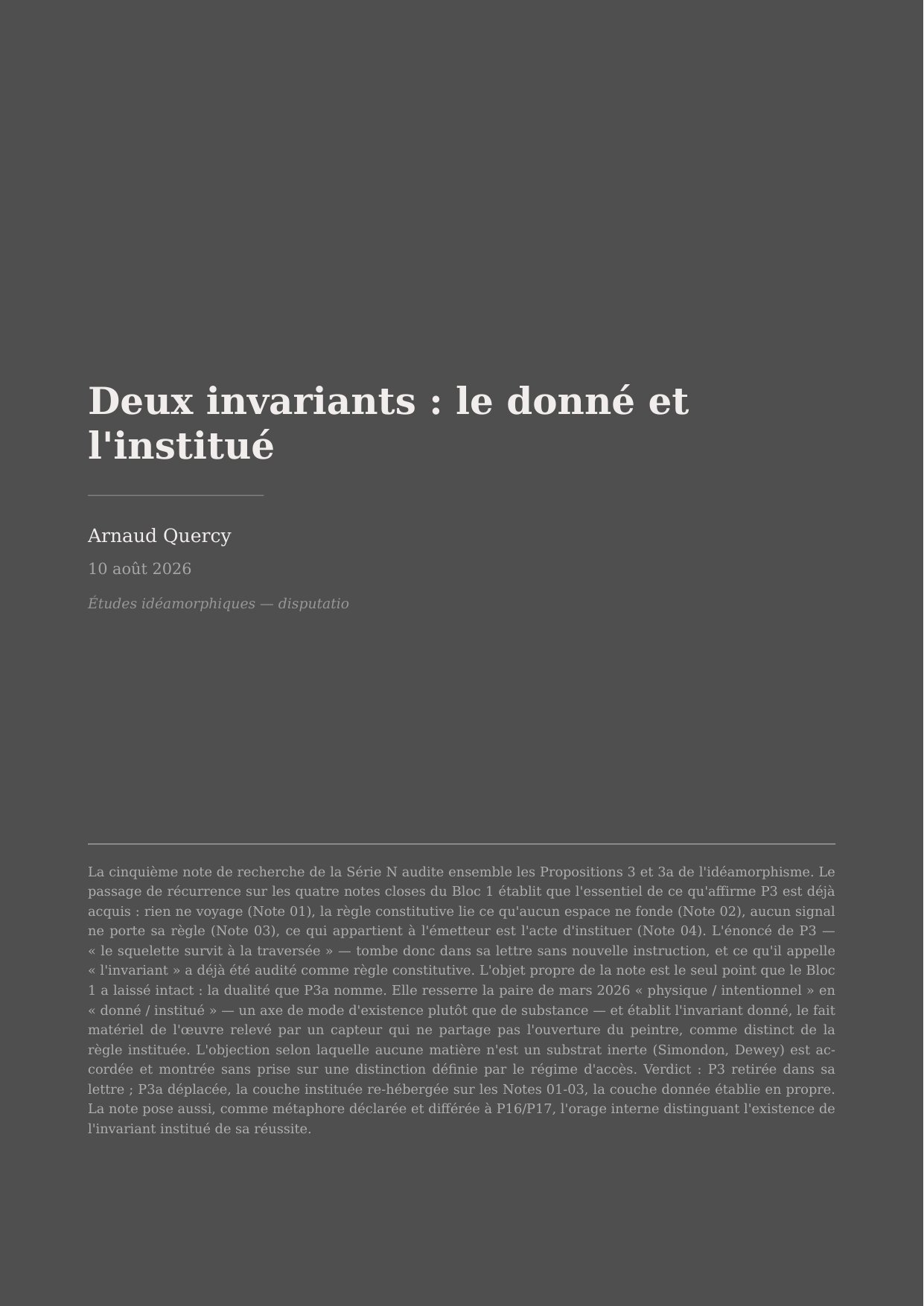 Two Invariants: The Given and the Instituted