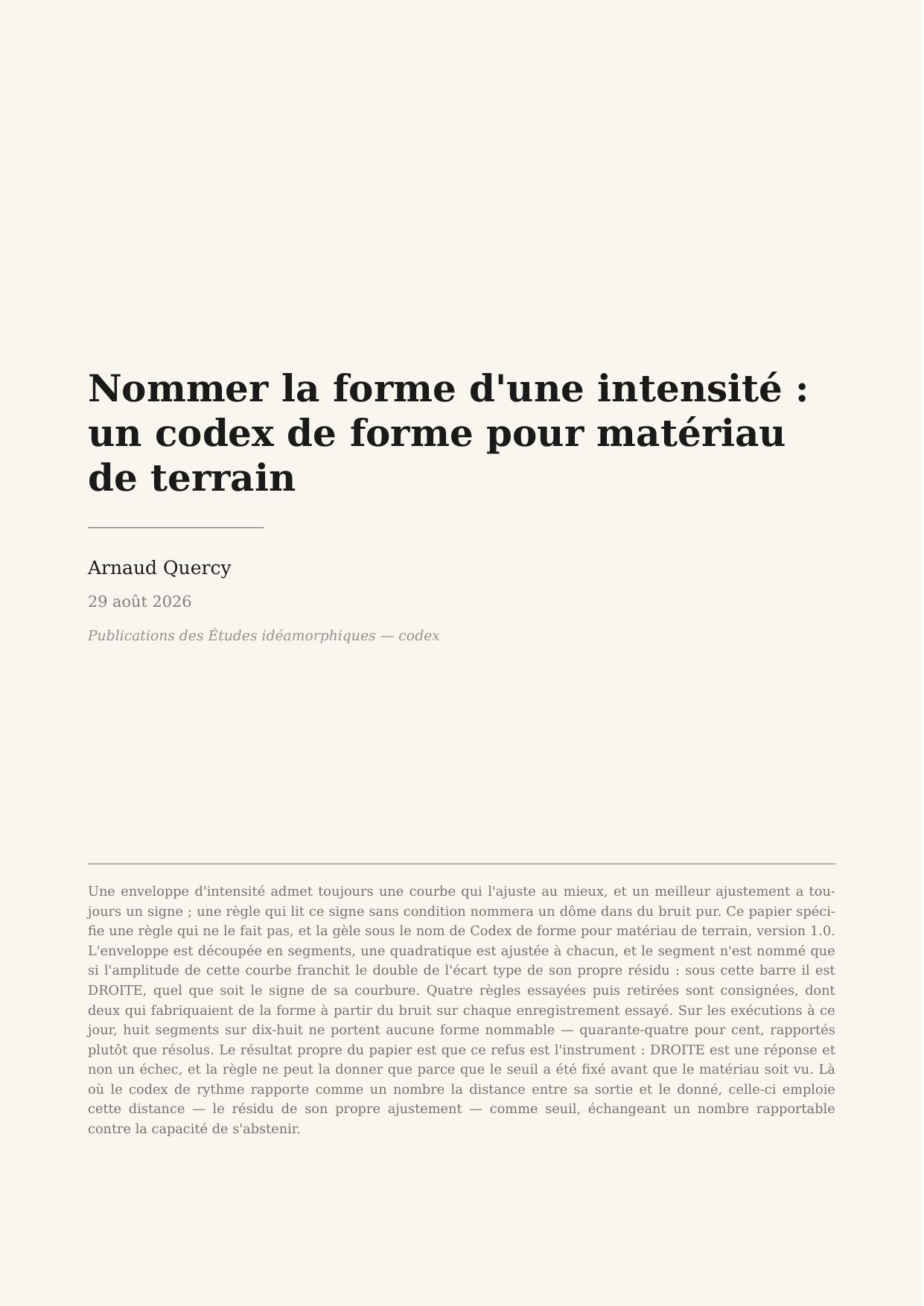 Naming the Shape of a Loudness: A Form Codex for Field Material
