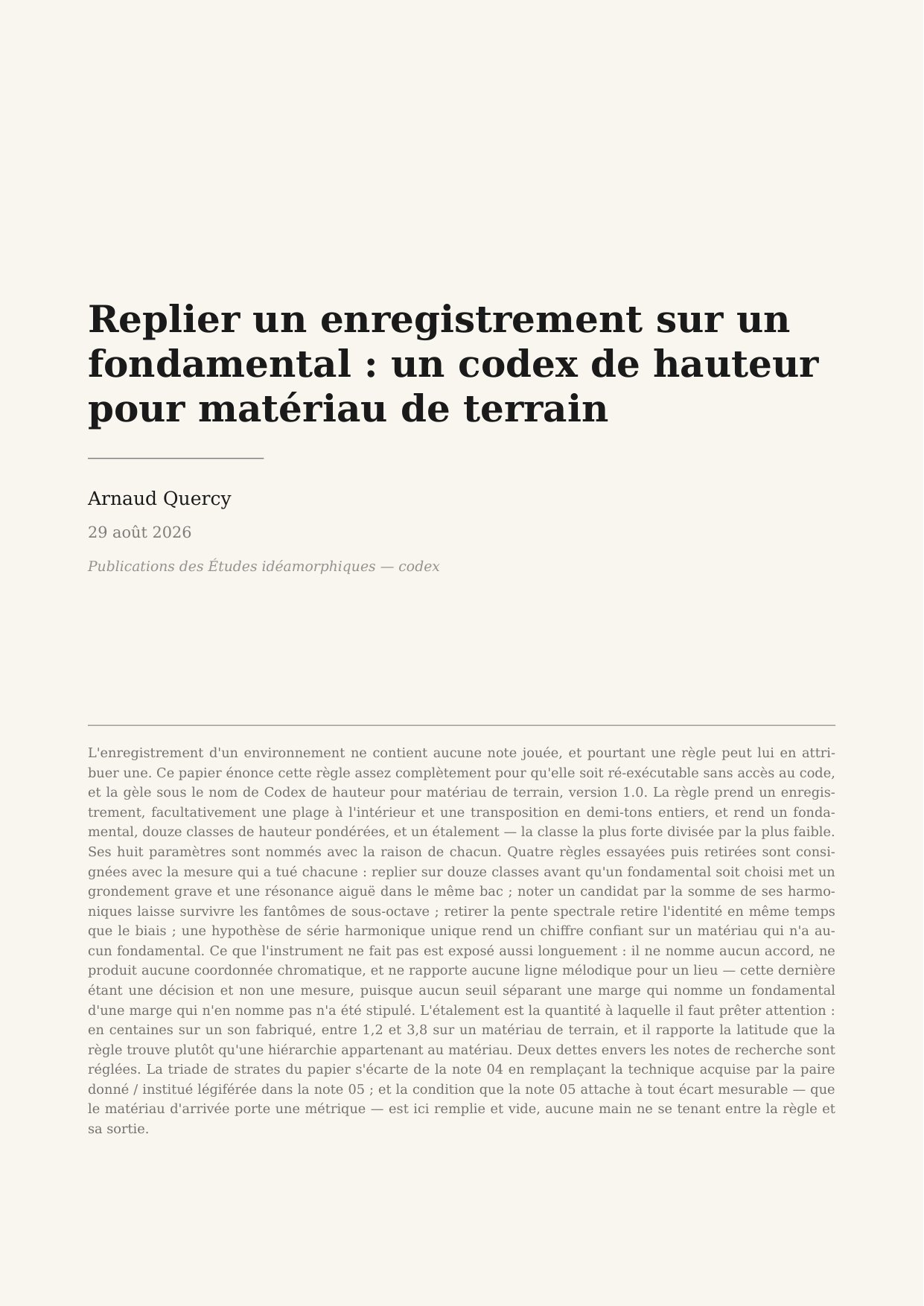 Folding a Recording onto a Fundamental: A Pitch Codex for Field Material